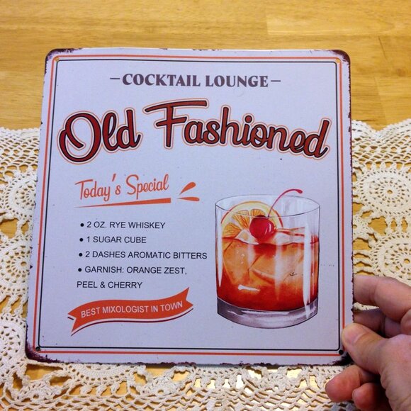 Bar Accessories, Old Fashioned Recipe Bar Decor, thin metal sign, new - Picture 1 of 6